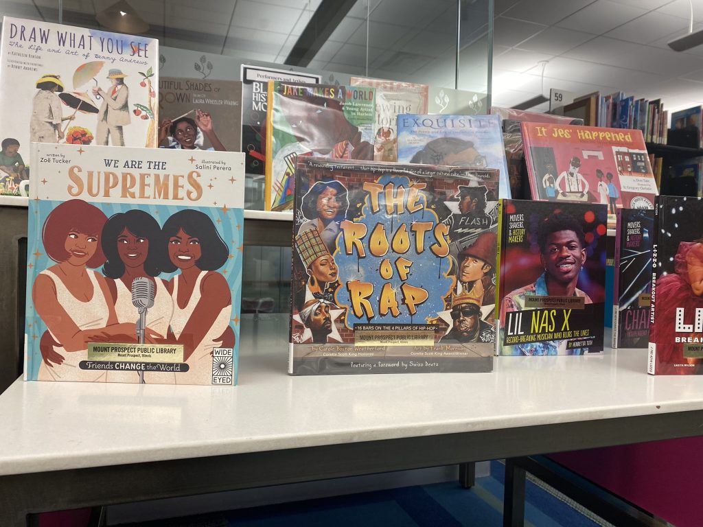 display of Black History Month books about artists and performers