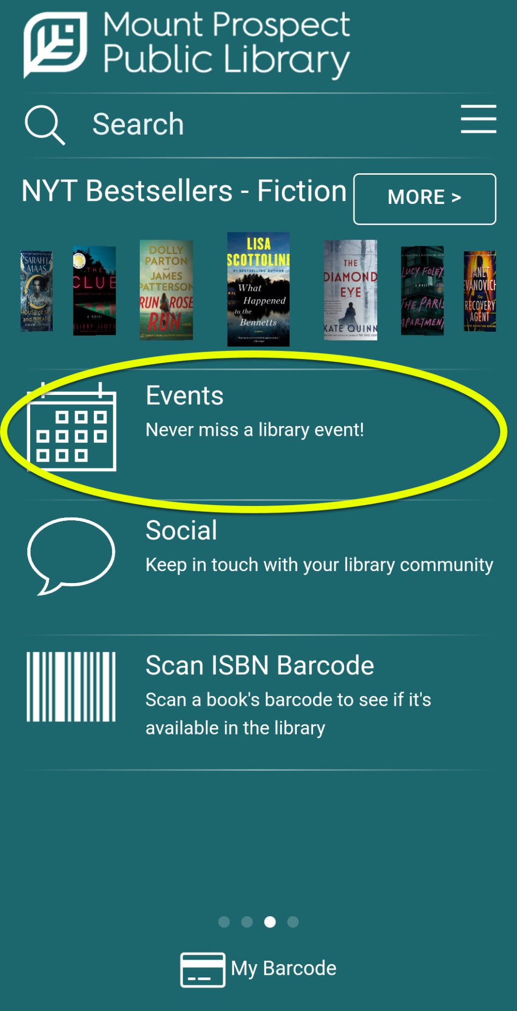 events highlighted on screen