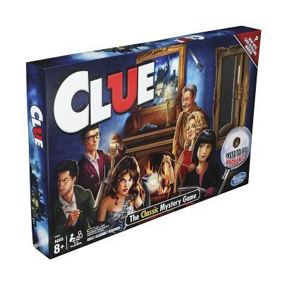 1 game (1 game board, 6 character tokens, 6 miniature weapons, 2 dice, 30 cards (6 character cards, 6 weapon cards, 9 room cards, and 9 clue cards), 1 case file envelope, 1 detective notebook pad) : color, cardboard, plastic, metal, paper ; in container, 27 x 27 x 5 cm + 1 folded instruction sheet (21 x 15 cm)