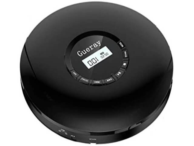 Coby: 1 portable compact disc player ; 6 x 6 x 1 in. + 1 user manual. Gueray: 1 portable compact disc player : 5.5 in. in diameter + 1 wall plug, USB cable, audio cable, 1 user manual.