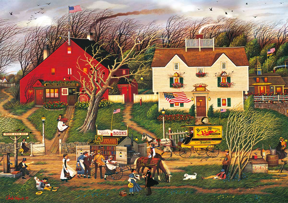 Jigsaw puzzle of the picture Fireside Campanions by Charles Wysocki.