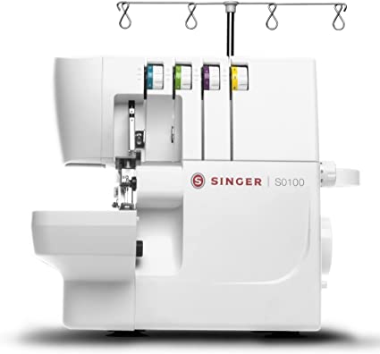 1 overlock machine : plastic, metal, white ; 28 x 28 x 26 cm + 1 accessory kit (1 tweezers, 2 needles, 4 cone adapter) +1 foot controller with cord + 1 safety instruction booklet (7 pages ; 21 cm) + 1 Quick Start Guide sheet