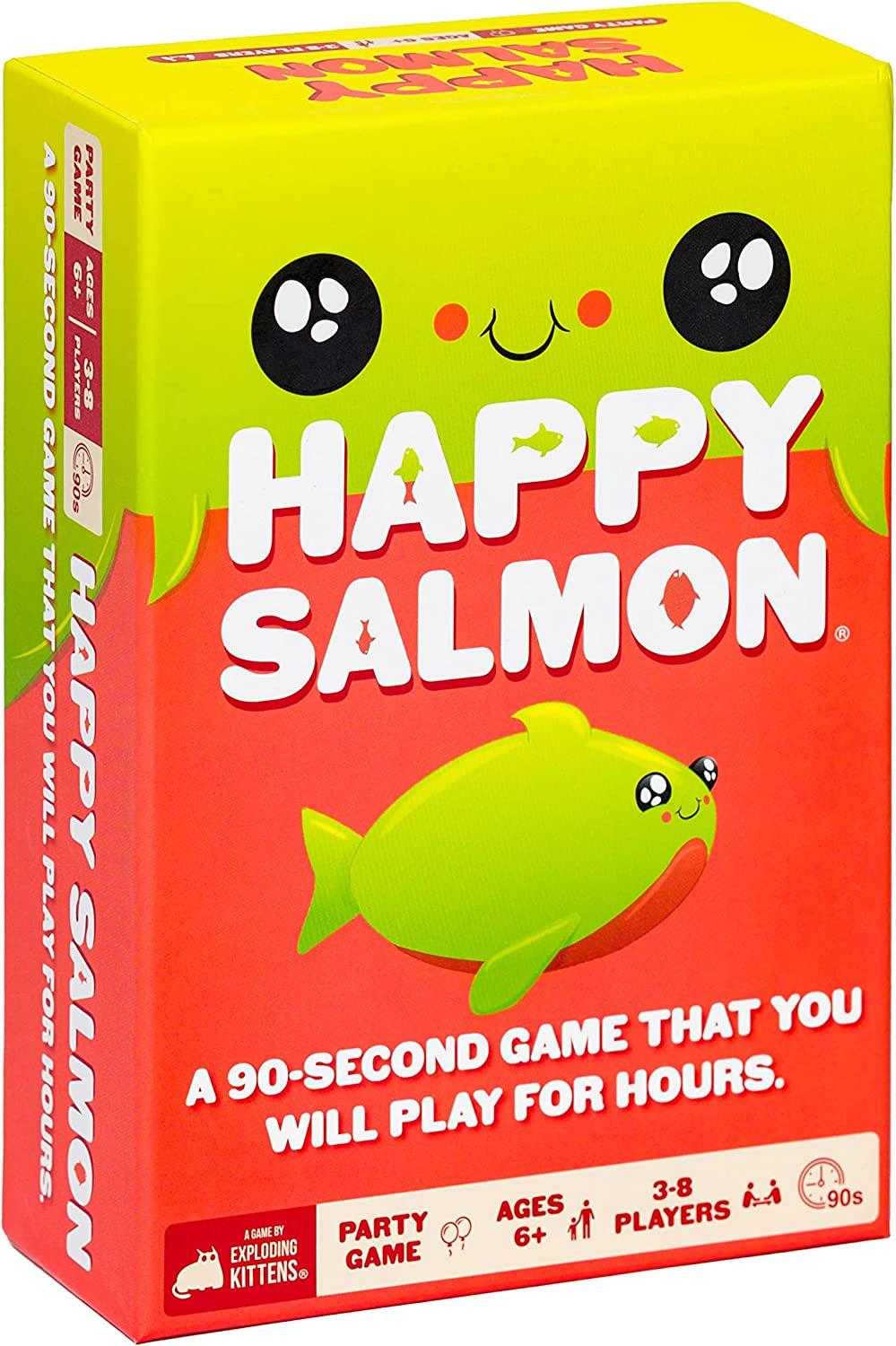 Happy salmon is the fast-paced card game that gets everyone moving and laughing in under two minutes.