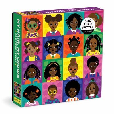 My Hair, My Crown 300 Piece Family Puzzle from Mudpuppy features bright and bold illustrations of a diverse range of beautiful Black hairstyles.