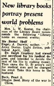 New Books Portray Present World Problems. Newspaper clipping, 11 September 1942.