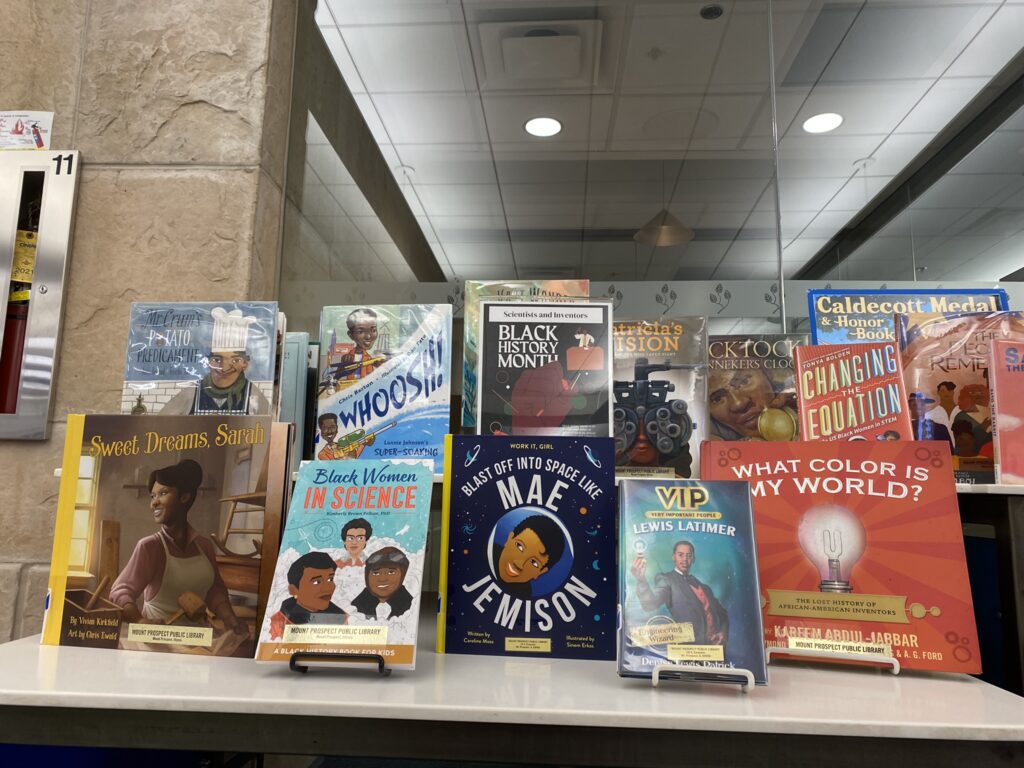 image of a display of books on the theme of Black Scientists and Inventors