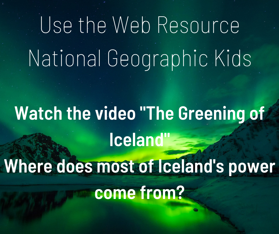 Use the web resource national geographic kids. Watch the video "The greening of Iceland." Where does most of Iceland's power come from?