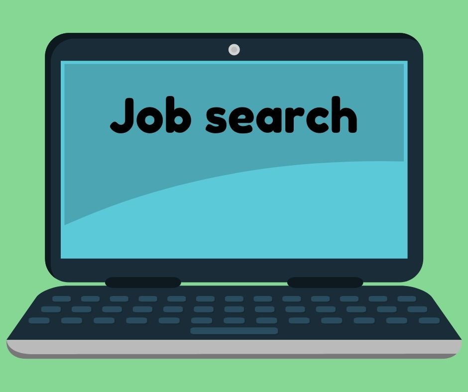 laptop graphic drawing with the words "Job search" on the screen