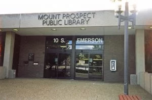 Library front entrance, circa 1985.