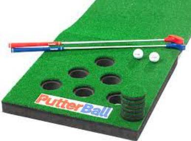 A mini golf set for people to play everywhere: backyard, beach, camping, park, hallways, parties, picnics, concerts, tailgating.
