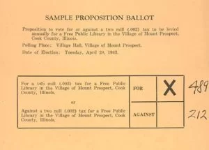 Sample ballot for Library election, 1943.