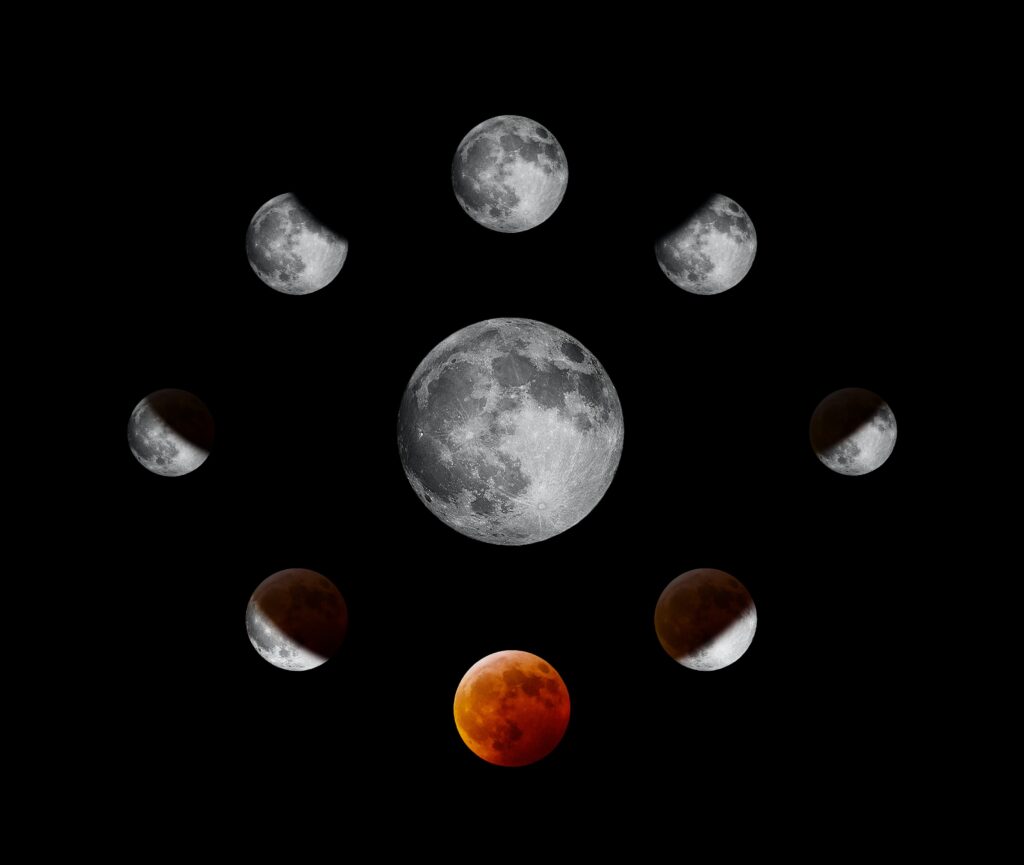 the moon in different phases of eclipse