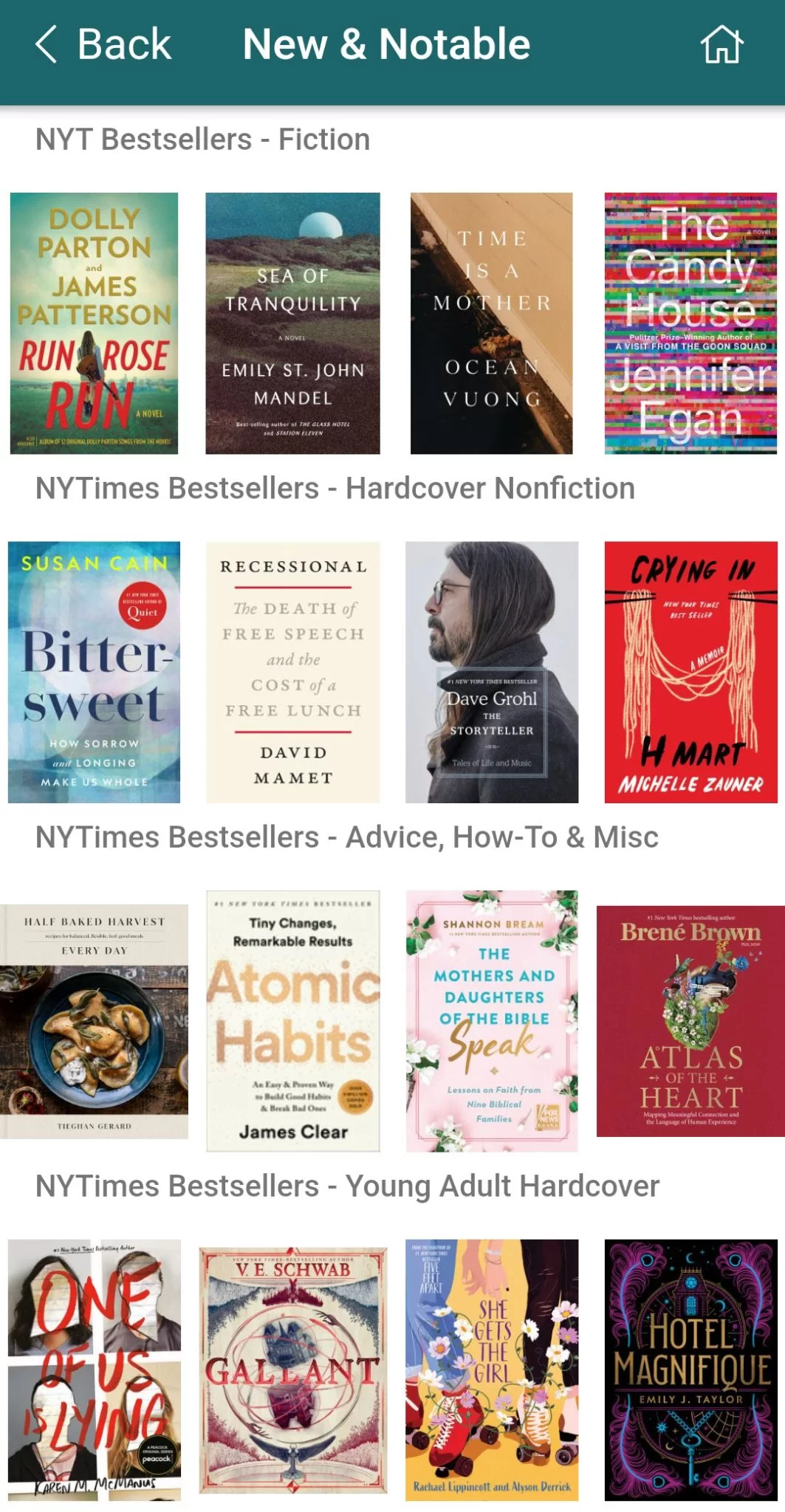 New and notable book lists. Screenshot.