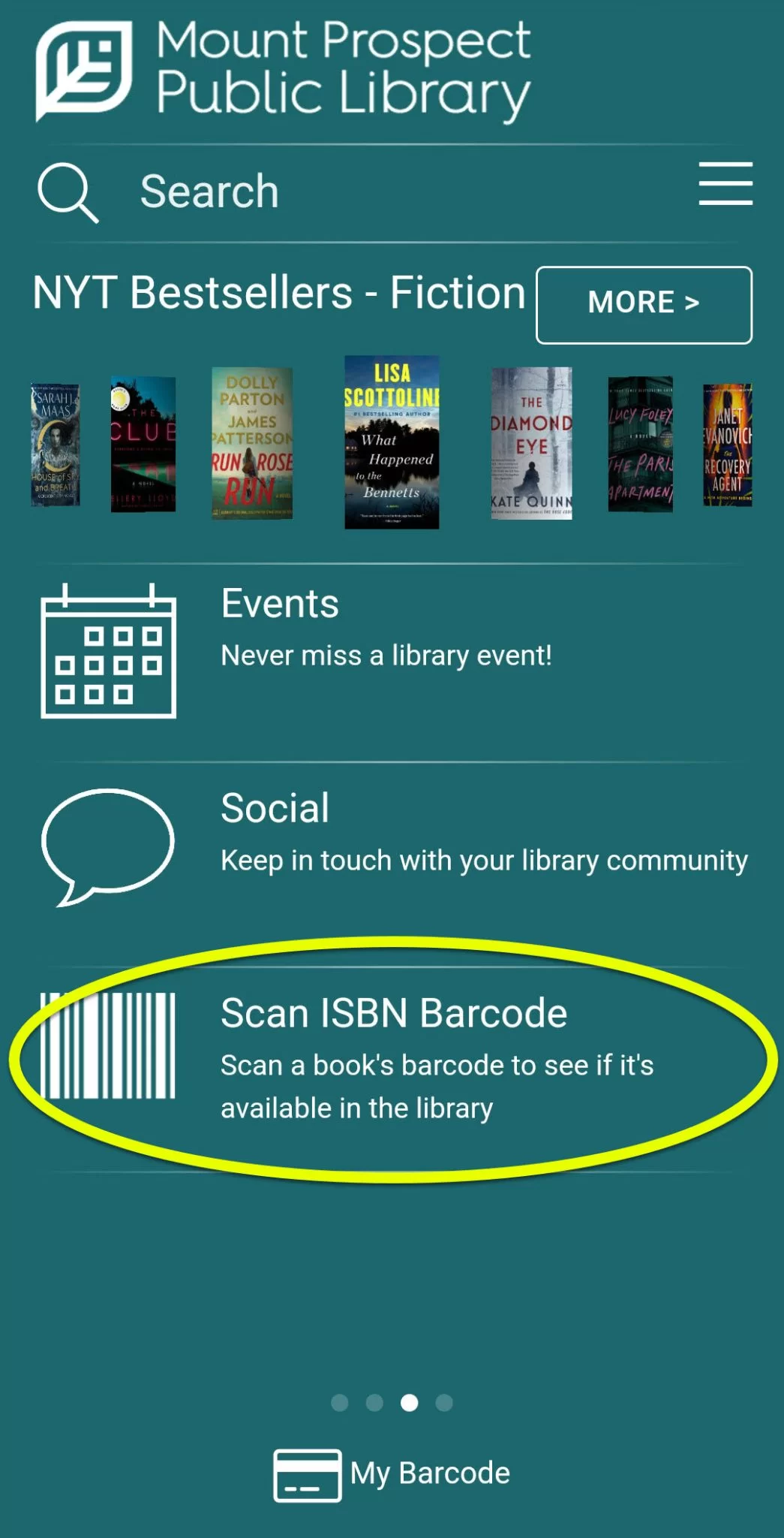 Scan ISBN barcode to see if it's available in the library. Screenshot.