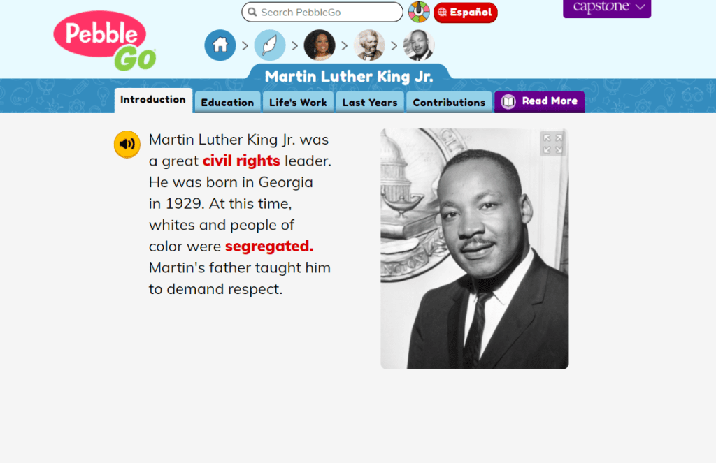 pebblego Martin Luther King, Jr. bio