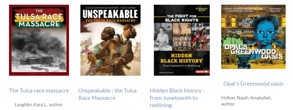 snapshot of books about the Tulsa race massacre