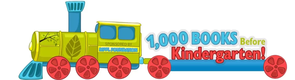 The words "1,000 books before kindergarten" being pulled by a train.