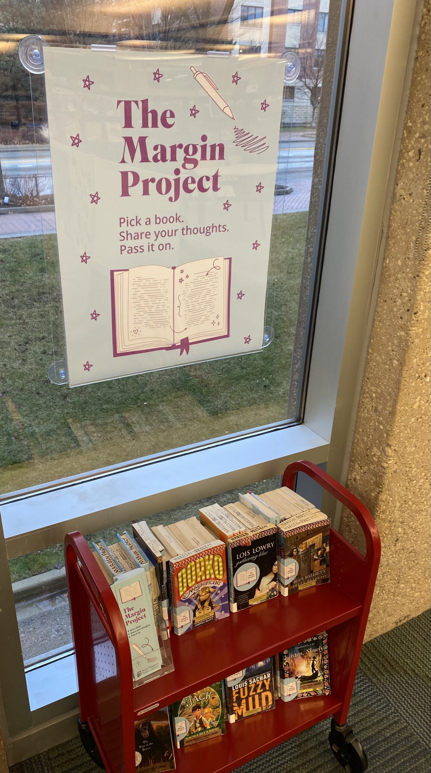 The Margin Project cart by the window.