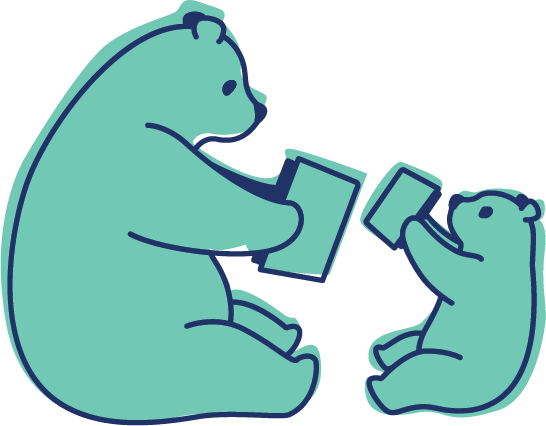 Parent bear reading with child bear. Illustration.
